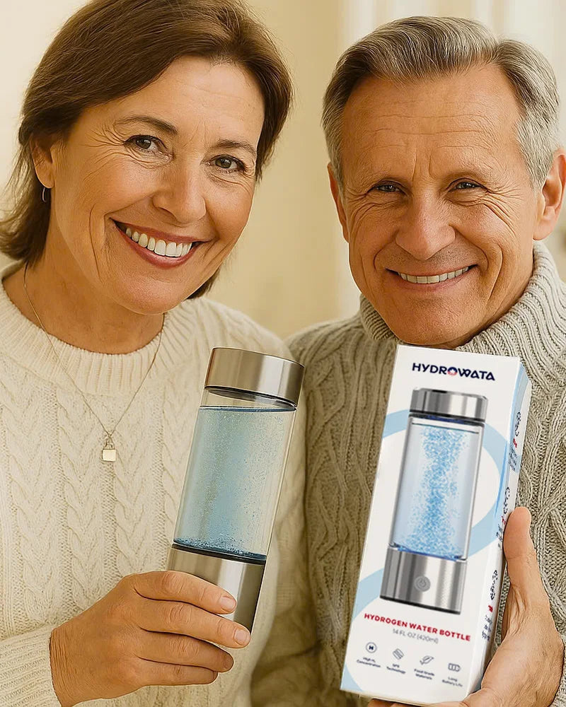 Couple with their HydroWata bottle and box