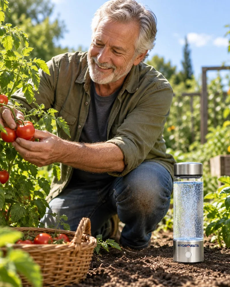 Customer gardening with HydroWata nearby