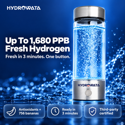 Up To 1,680 PPB Fresh Hydrogen - HydroWata Hydrogen Water Bottle