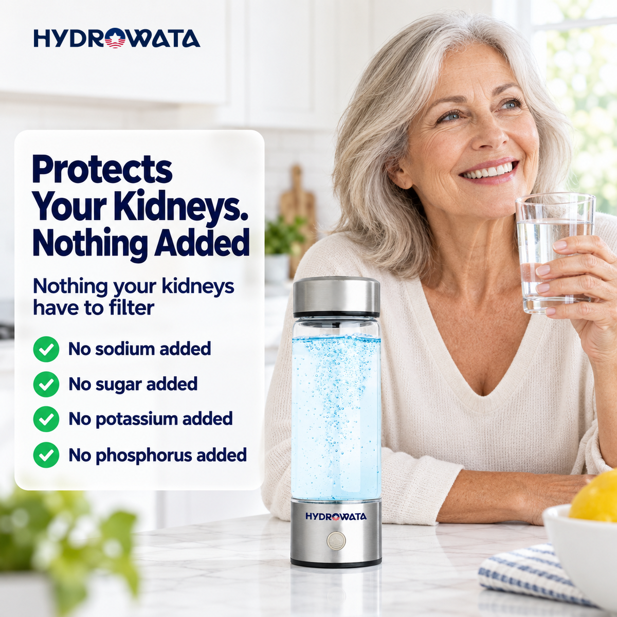Protects Your Kidneys. Nothing Added - HydroWata Hydrogen Water Bottle