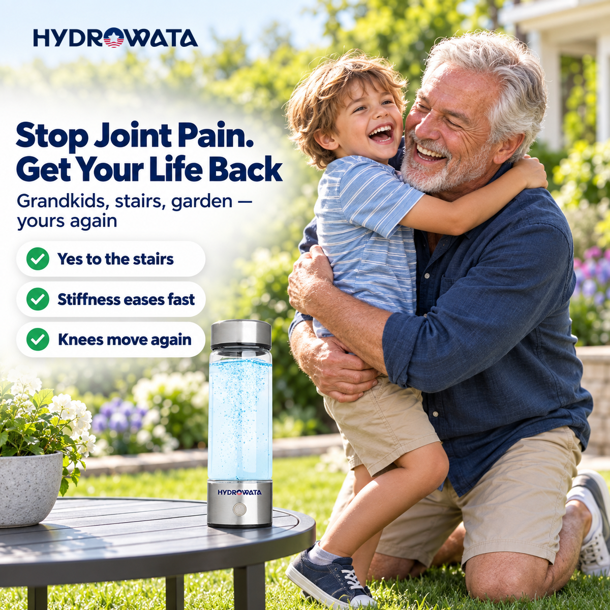 Stop Joint Pain. Get Your Life Back - HydroWata Hydrogen Water Bottle