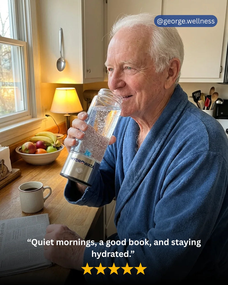 Customer drinking HydroWata at home