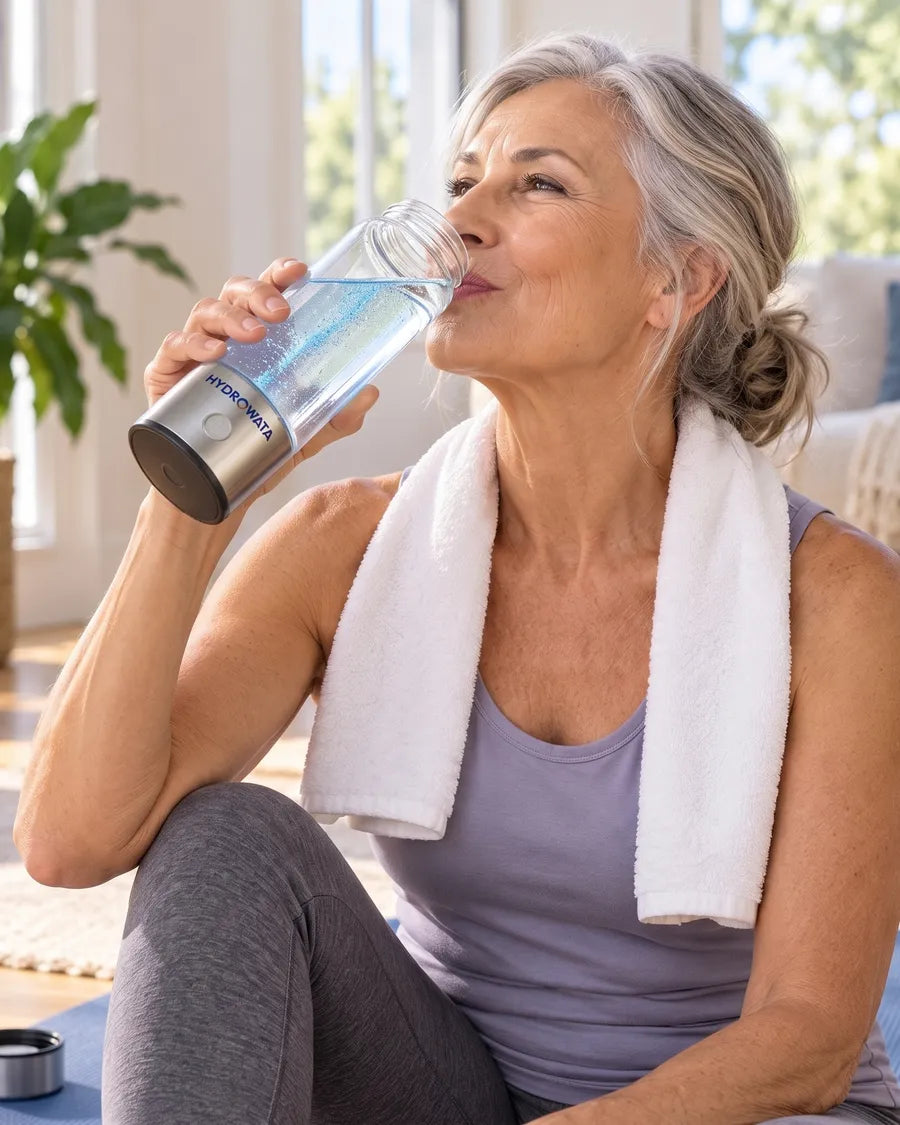Customer drinking HydroWata after a workout