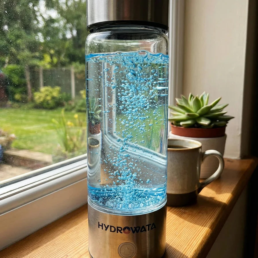 HydroWata bottle by a sunny window