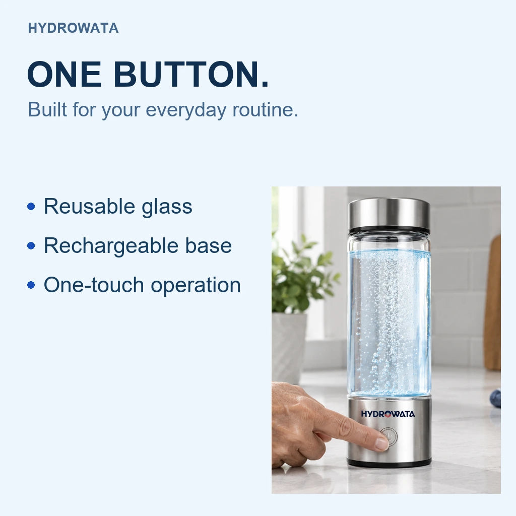 Reusable glass and rechargeable bottle features