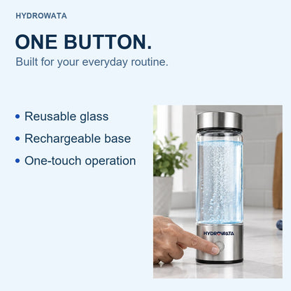 Reusable glass and rechargeable bottle features