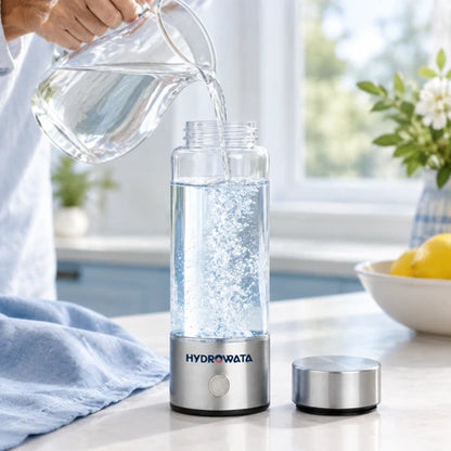 Preparing the Hydrowata bottle with drinking water